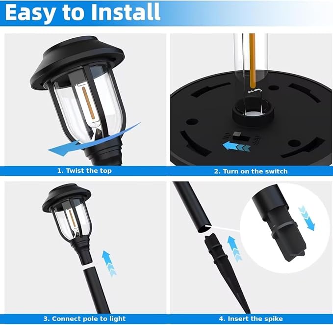 ILANCK 12 Pack Solar Lights Outdoor, 6000K Bright Solar Pathway Lights for Outside, Auto On/Off Waterproof Solar Powered,Landscape Lighting for Walkway, Yard, Path, Driveway, Garden