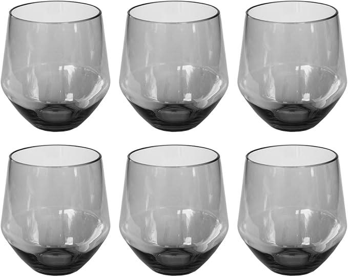Angle 18 oz Durable Acrylic Stemless Wine Glasses, Shatter-Resistant and Dishwasher-Safe Indoor/Outdoor Drinkware, Glass for Wine, Sangria, and Spritzers - Grey - Set of 6