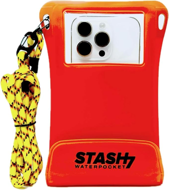 Stash7 Waterproof Phone Pouch w/Long Lanyard | IPX8 Adventure Grade Cellphone Dry Bag Case, Fits iPhone 15 Pro Max,14 Pro Max, 13 Pro Max, XS, XR, Galaxy S21, for Snorkeling, Kayaking, Cruise Orange