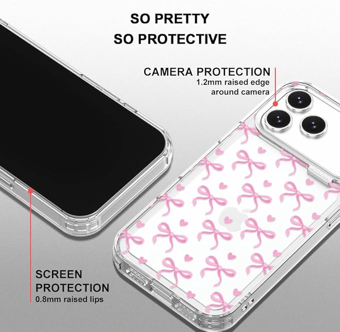 MOSNOVO for iPhone 17 Pro Max Case | Military Grade 6.6ft Drop Tested | Camera Control | Clear with Bowtiful Love Design