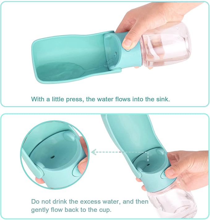 Portable Dog Water Bottle, Foldable Dog Water Bottle Leak Proof Dispenser for Puppy Small Medium Large Dogs, Pet Drink Cup for Walking Hiking Traveling(Blue,12oz)