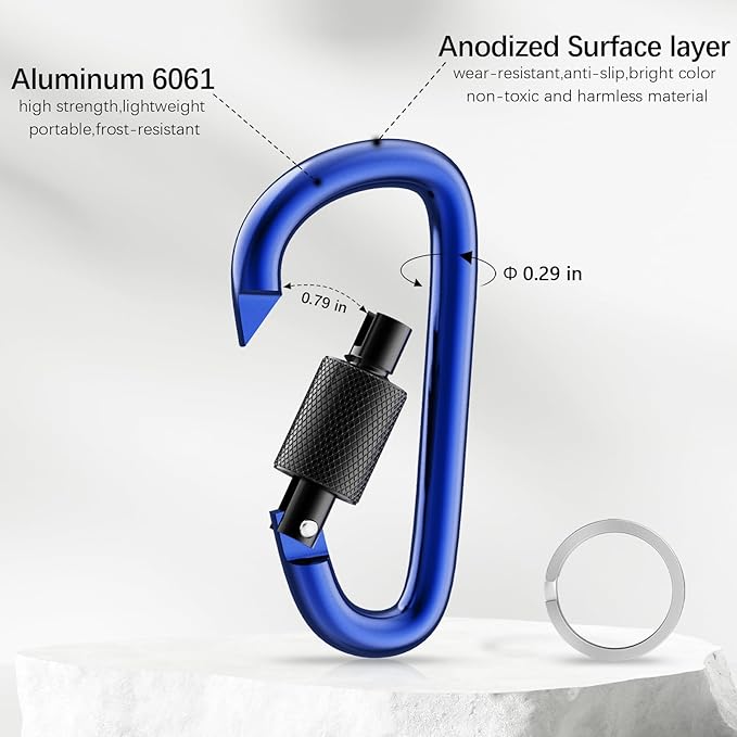 sprookber 3" Locking Carabiners | Keychain Carbineers D Ring Key Clip Spring Snap Hook for Multi-Usage | Set of 8