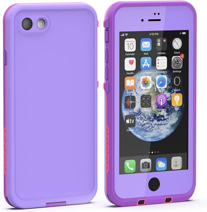 Diverbox for iPhone SE 2020 Waterproof Case iPhone 8 Waterproof Case,Waterproof Shockproof IP68 Full-Body Sturdy Case Built-in Screen Protector for Full Sealed Cover 4.7 in (Purple)