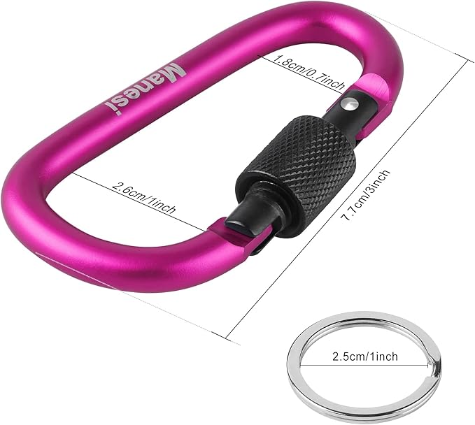 10 Pack Aluminum D Ring Key Rings Clips Locking Carabiner for Camping Fishing and Outdoor Use，Clips with Screw Gate Multicolored