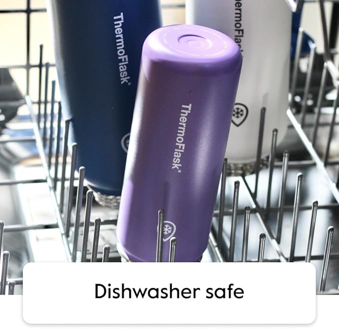 ThermoFlask Stainless Steel Water Bottles 2-Pack - Double-Wall Vacuum Insulated 24 oz BPA-Free Spout Lids - Keeps Drinks Cold 24 Hrs, Hot 12 Hrs - Leakproof, Dishwasher Safe, Strawberry/Arctic White