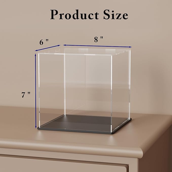 SVENJBB Acrylic Display Case, 8x6x7 Inch Cube Acrylic Boxes for Display, Clear Display Cases with Matte Black Base and Lid for Collectibles and DIY Crafts House Kit