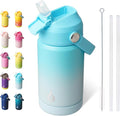 BJPKPK Insulated Water Bottle with Straw Lid, 12oz Thermo Water Bottles, Flex Handle & Non-slip Boot, BPA Free Leak Proof Stainless Steel Metal Thermo, Tumblers, Cups, Sea Salt