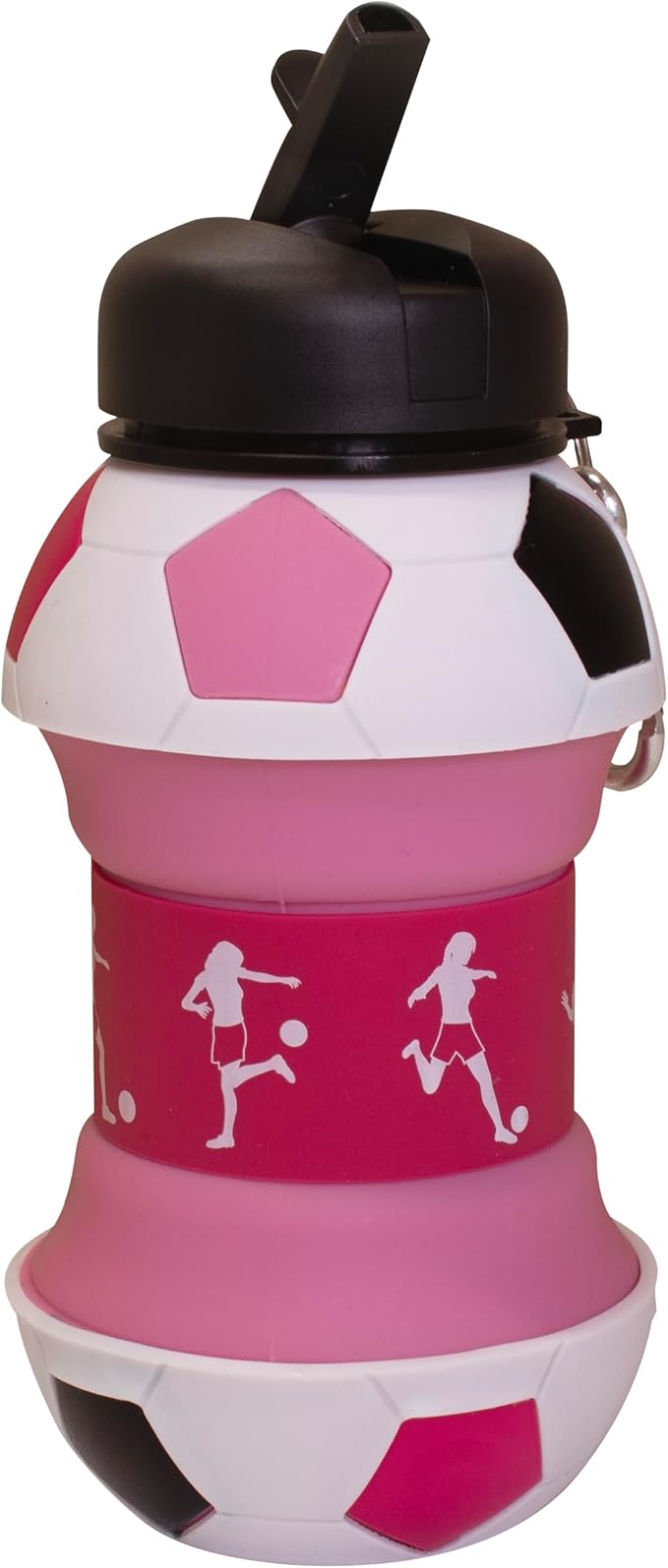 Maccabi Art Clip-On Collapsible BPA-Free Silicone Pink Soccer Ball Water Bottle for Kids, 18 Oz. Size