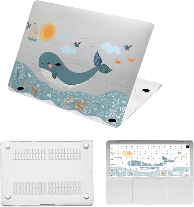 Hard Case for MacBook Pro 16 inch with Touch Bar/Touch ID 2020 2019 Release (Model A2141),Waterproof Plastic Laptop Case Cover Protector & TPU Keyboard Cover,Ocean Dolphin