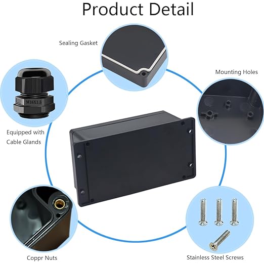 Junction Box IP65 Waterproof ABS Plastic Electrical Project Case Power Junction Boxes, Project Box with Fixed Ear Black 7.87 x4.72 x2.95 inch (200x120x75 mm)