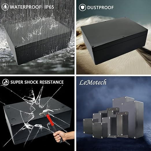 LeMotech Project Box ABS Plastic IP65 Waterproof Dustproof Electrical Junction Box Outdoor Enclosure for Electronics Black 11.41" x 8.26" x 3.93" (290 x 210 x 100mm)
