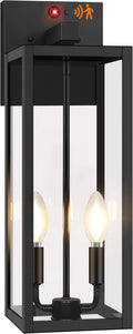 BesLowe Upgraded Motion Sensor Outdoor Wall Light, 18" Large Dusk to Dawn Porch Sconce Lantern, 3 Lighting Modes Exterior Fixture Wall Mount, Black Outside Light for House Garage