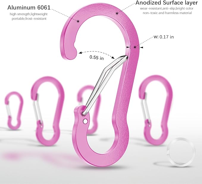 sprookber 2" Small Carabiner Clip, D Ring Caribeener, Spring Snap Hook for Keychain Multipurpose, Set of 20