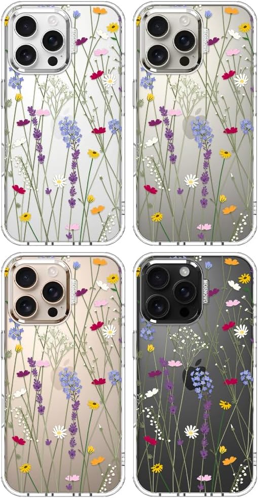 MOSNOVO Case for iPhone 16 Pro Max, [Buffertech 6.6ft Military-Grade Drop Protection] [Anti Peel Off Tech] Clear TPU Bumper Phone Case Cover Design - Floral Garden