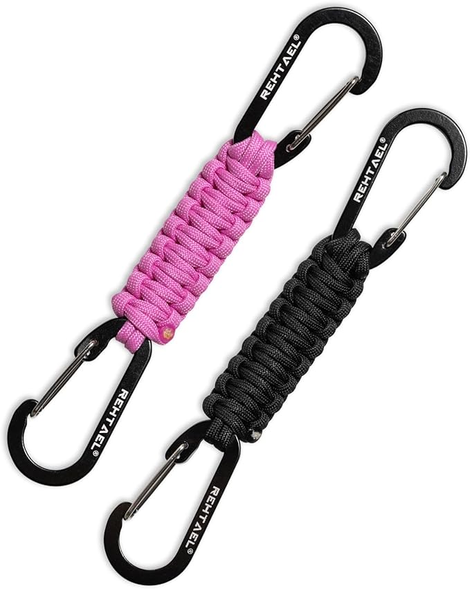 Paracord Braided Carabiner Keychain Lanyard Strap, Hanger Stroller Hook w/2 Carabiner Clips for Water Bottle Backpack
