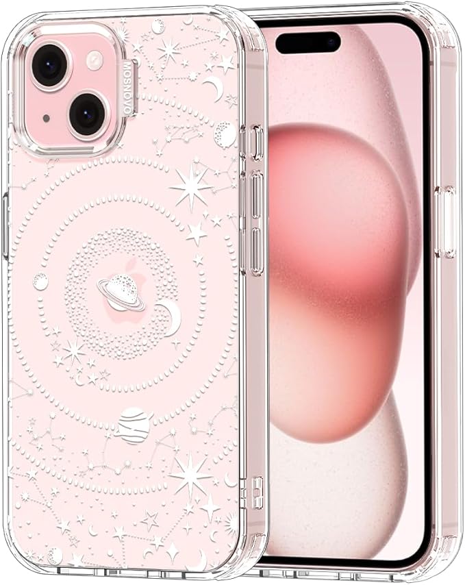 MOSNOVO Case for iPhone 15, [Buffertech 6.6ft Military-Grade Drop Protection] [Anti Peel Off Tech] Clear TPU Bumper Phone Case Cover Design - Galaxy