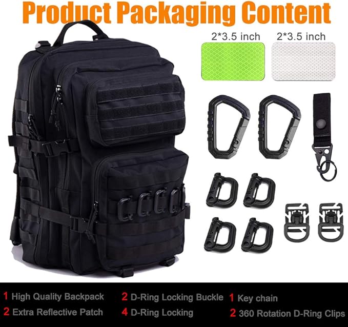 45L Tactical Backpack for Men Women, Military Assault Pack with MOLLE, Large 3 Day Bug Out Bag for Hiking Camping