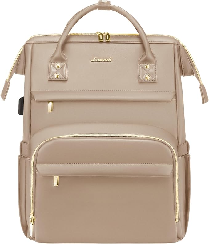 LOVEVOOK Leather Laptop Backpack for Women 15.6 inch,Travel Backpack Purse Nurse Teacher Backpack Computer Laptop Bag,Professional College Business Work Bags Carry On Backpack with USB Port,Sandy