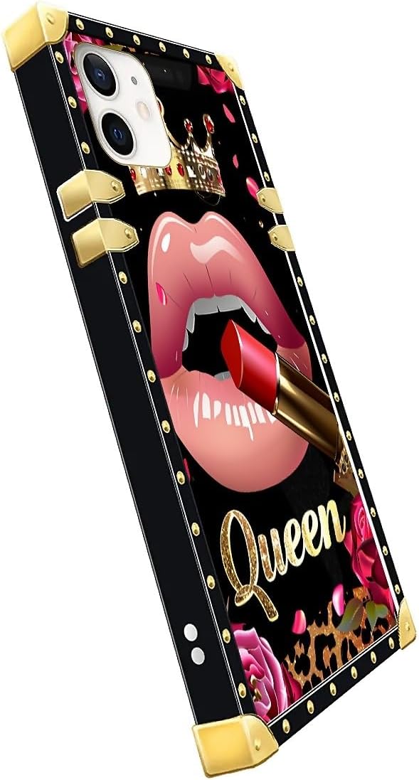 Compatible with iPhone 11 Case, Glitter Red Rose Queen Leopard Lipstick Luxury Golden Decoration for Girl Women Soft TPU Shockproof Protective Hard PC Back for iPhone 11