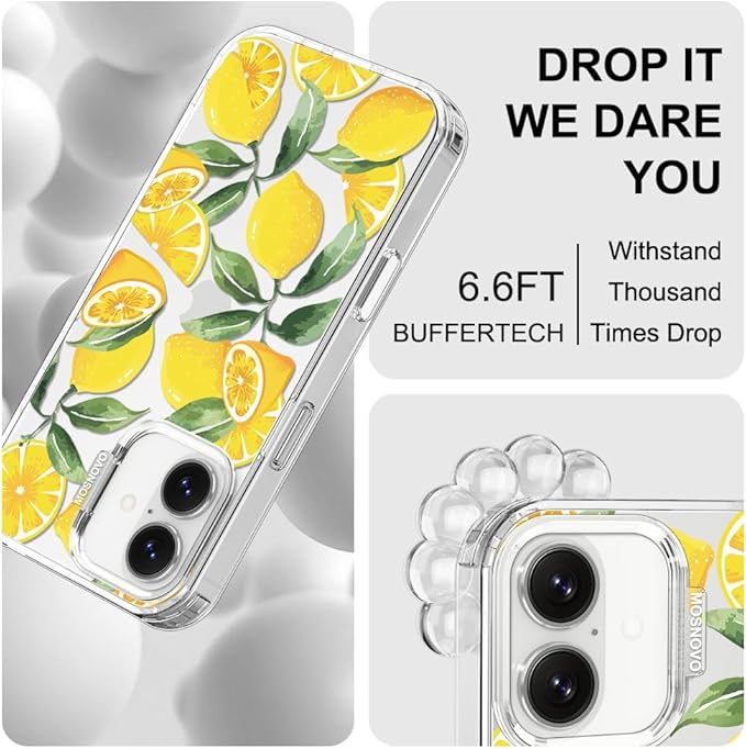 MOSNOVO for iPhone 17 Case | Military Grade 6.6ft Drop Tested | Camera Control | Clear with Lemon Design
