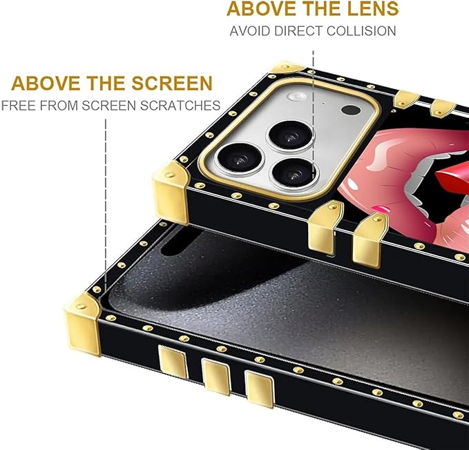 for iPhone 17 Pro Max Case Luxury Golden Decoration for Girl Women Soft TPU Shockproof Protective Hard PC Back for iPhone 17 Pro Max Crazy Pattern Glitter Red Rose Queen Leopard Lipstick