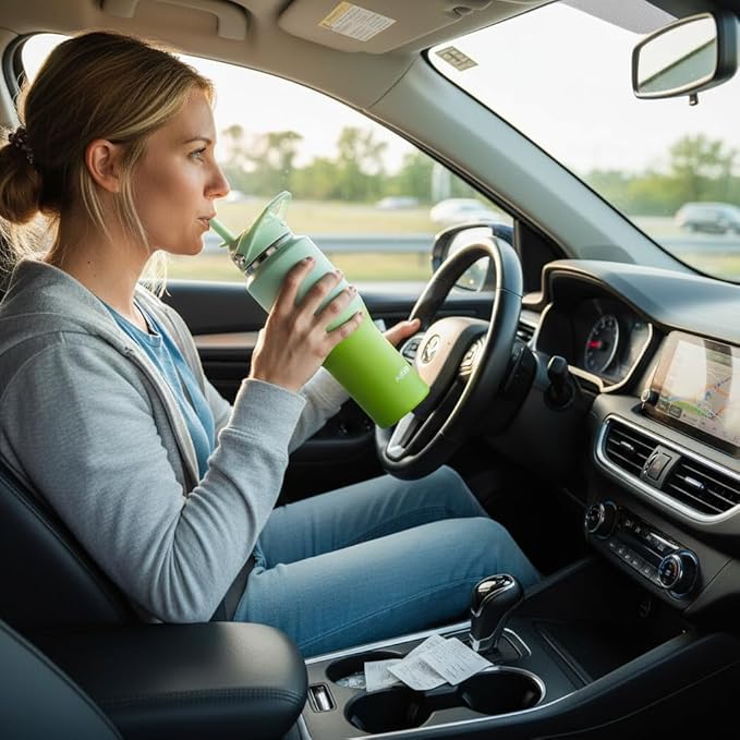 ABOTOCUP 32oz Insulated Water Bottle, Fit in Any Car Cup Holder, Water Bottle with Straw Lids, Stainless Steel Insulated Water Flask Double Wall Leak-proof BPA Free to Keep Cold&Hot