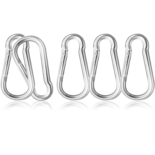 5 Pack 3.9" Heavy Duty Carabiner Clips, M10 Sliver Galvanized Steel Spring Snap Hooks, Rust-Resistant Keychain Clips for Hammock, Camping, Hiking, Fishing, Swing Set