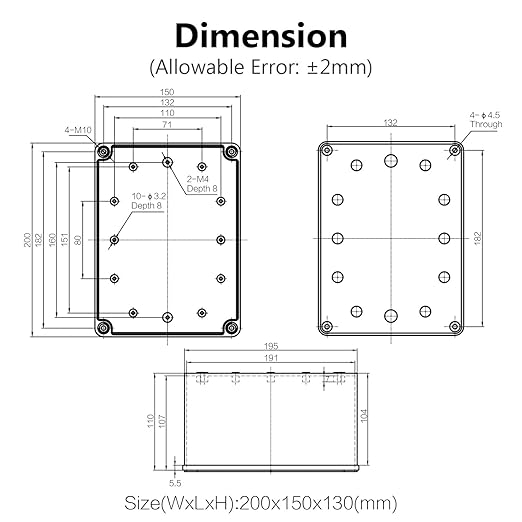 LeMotech Junction Box IP67 Waterproof Dustproof ABS Plastic Project Box for Electrical Outdoor Enclosure Gray 7.9 x 5.9 x 5.1 inch (200 x 150 x 130 mm)