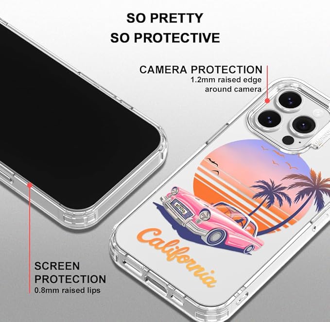 MOSNOVO for iPhone 16 Pro Max Case, Shockproof Military-Grade Protection 6.6ft Drop Tested, Clear Phone Case for iPhone 16 Pro Max, Cali Cruise Design