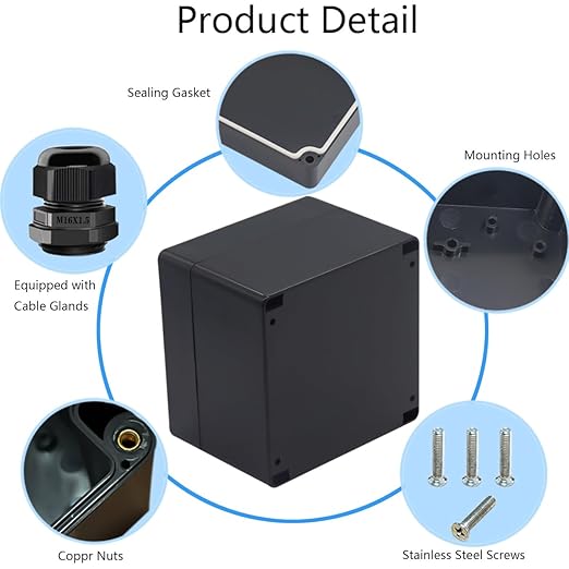 Junction Box IP65 Waterproof ABS Plastic Electrical Project Case Power Junction Boxes, Project Box with 4 PCS M16 Cable Glands 4.72x4.72x3.54 inch (120 x 120 x 90 mm)