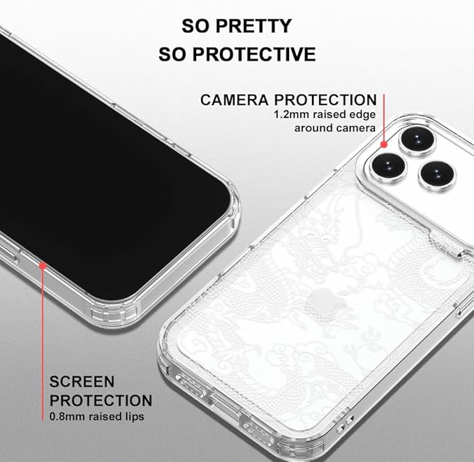 MOSNOVO for iPhone 17 Pro Max Case | Military Grade 6.6ft Drop Tested | Camera Control | Clear with White Dragon Design
