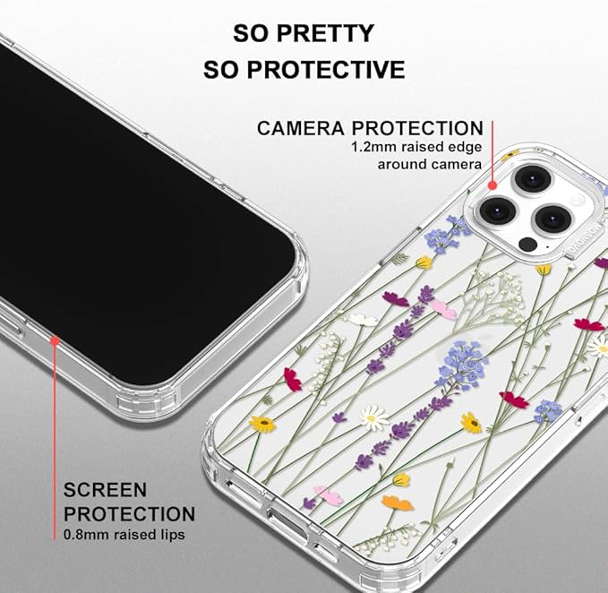 MOSNOVO Case for iPhone 12 & iPhone 12 Pro, [Buffertech 6.6ft Military-Grade Drop Protection] [Anti Peel Off Tech] Clear TPU Bumper Phone Case Cover Design - Floral Garden