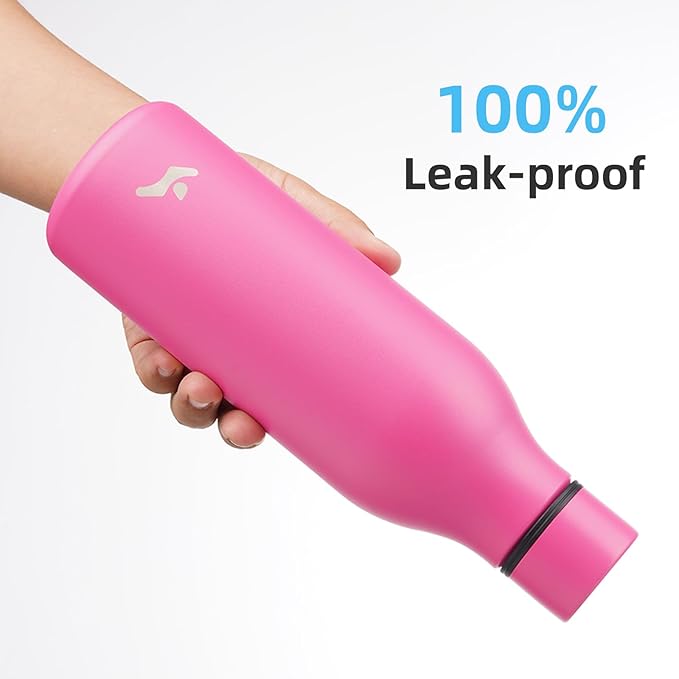 Konokyo Insulated Water Bottle with Strap,18 oz Double Wall Stainless Steel Vacuum Bottles Metal Water Flask,Pink