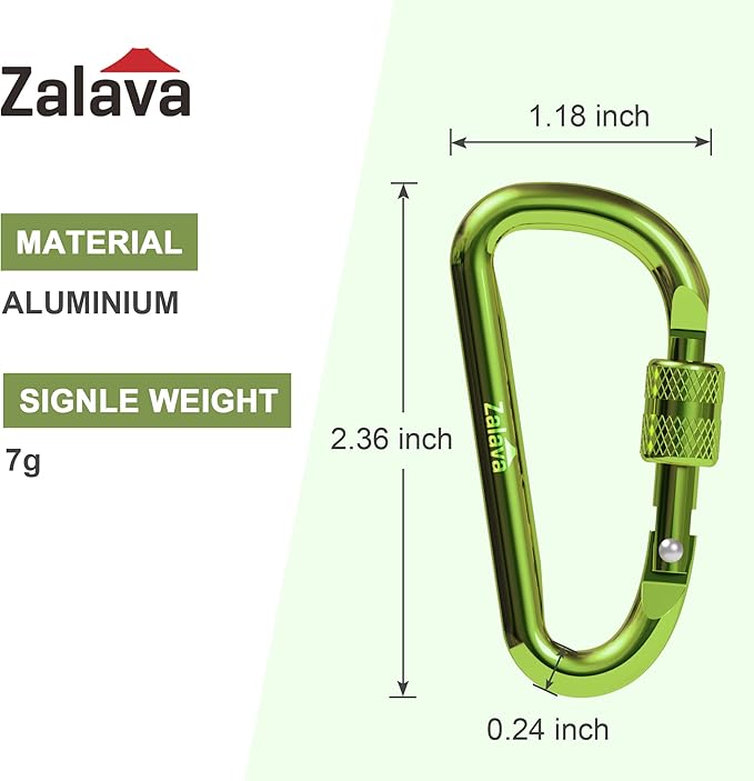 6PCS Carabiner Keychain, 2 inch Aluminum D-Clip Caribeener with Hook