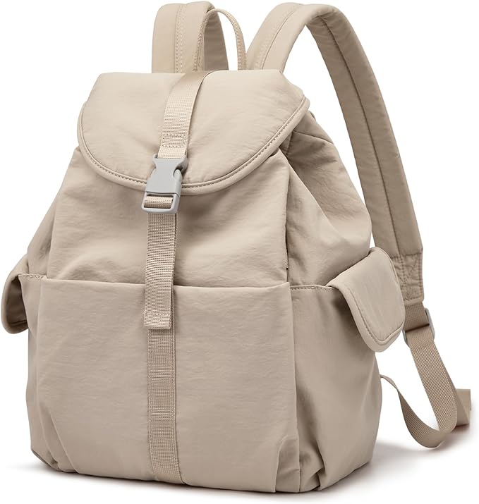 G4Free Small Backpack for Women, Nylon Casual Daypack for Work Travel Campus, Khaki