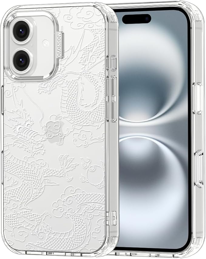 MOSNOVO Case for iPhone 16, [Buffertech 6.6ft Military-Grade Drop Protection] [Anti Peel Off Tech] Clear TPU Bumper Phone Case Cover Design - White Dragon
