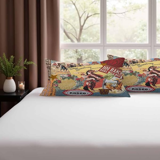 Cowgirls Wild West Pillow Covers 12 X 20 Far East Rodeo Round Up Win Ride Horse Race Wreath Cool Set of 2 Pillow Cases Outdoor Throw Cushion Pillowcases Decor Home Bed Sofa Couch Hotel
