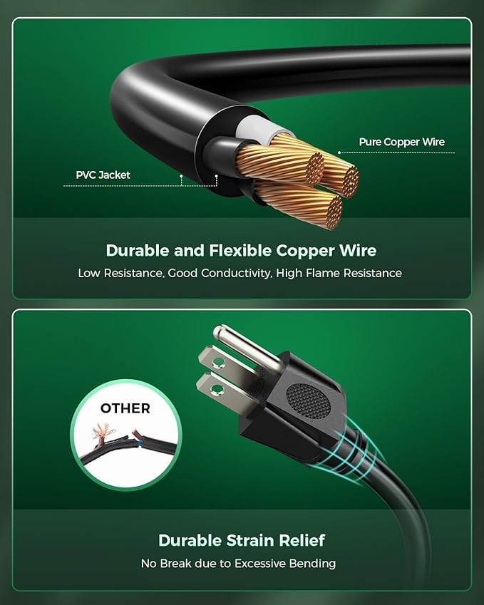 28 Ft Outdoor Extension Cord, 1 to 3 Splitter Heavy Duty Weatherproof Power Cord, 16/3 SJTW, 3 Grounded Outlets Flat Plug for Patio, Garden Displays, Lights, Black ﻿