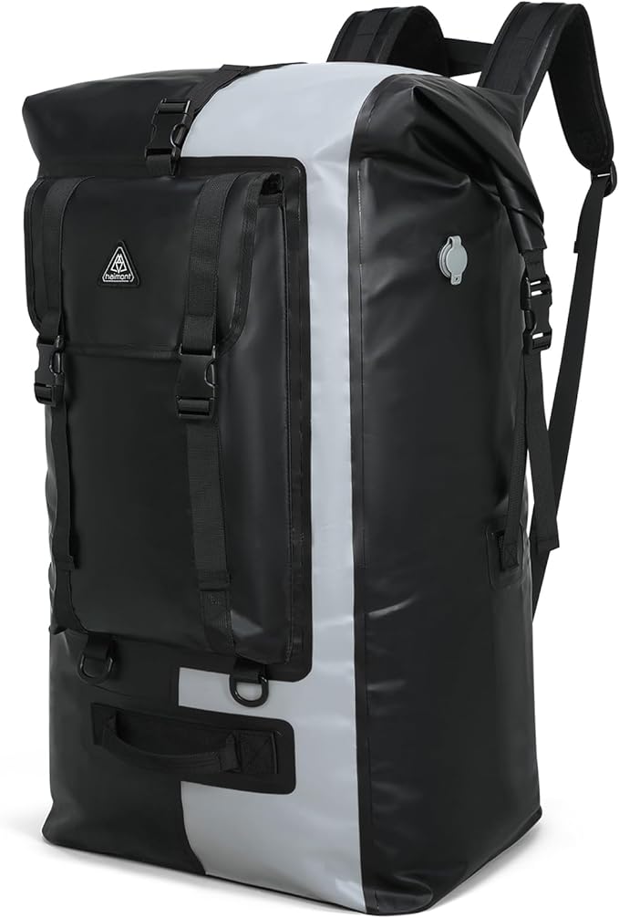 Haimont 100L Waterproof Backpack Large Roll Top Dry Backpacks Marine Dry Bags with Air Valve Travel Surfing Black/Grey