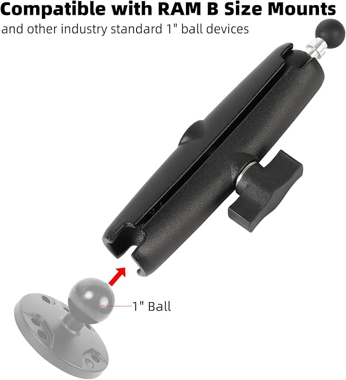 1" to 17mm (0.67") Ball Adapter with 5.9" Long Double Socket Arm, Compatible with RAM B Size Mounts, Fits Garmin GPS Mount and 17mm Swivel Ball Mounting Phone Holder