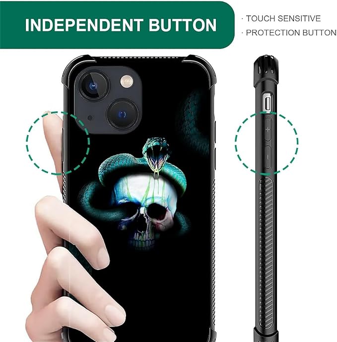 for iPhone 13 Case, Skeleton Winding Snake Pattern Graphic Design Girl Boy Soft Silicone Hard Acrylic Shock Protection for iPhone 13