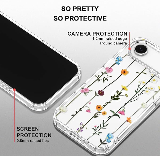MOSNOVO for iPhone Air Case | Military Grade 6.6ft Drop Tested | Camera Control | Clear with Wildflowers Design