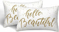 Hello Beautiful Bling Pillow Covers 12 X 20 Gold Glitter Motivational Quote Set of 2 Pillow Cases Rectangular Velvet Outdoor Throw Cushion Pillowcases Decorative for Home Bed Sofa Couch Hotel