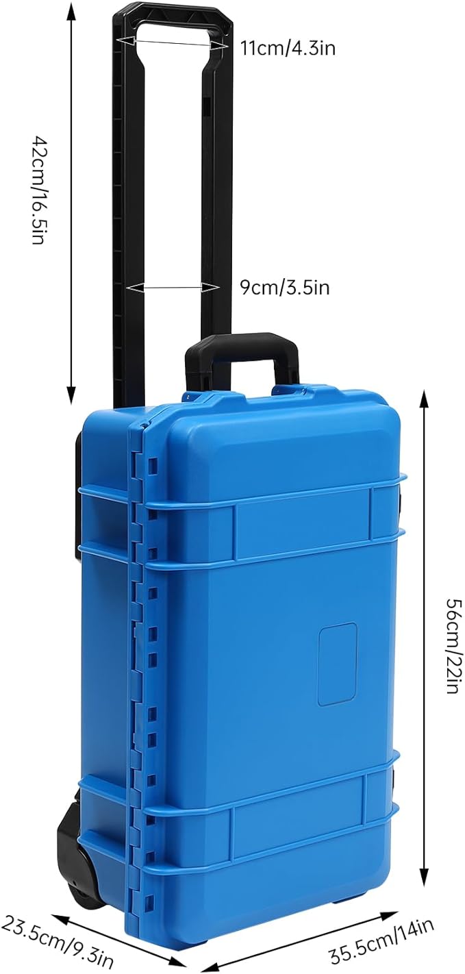 22" Weatherproof Hard Case Rolling Waterproof Case Dry Box with Foam Protective Cases Shockproof Hard Travel Cases For Cameras Lenses Electronic Equipment (Blue)