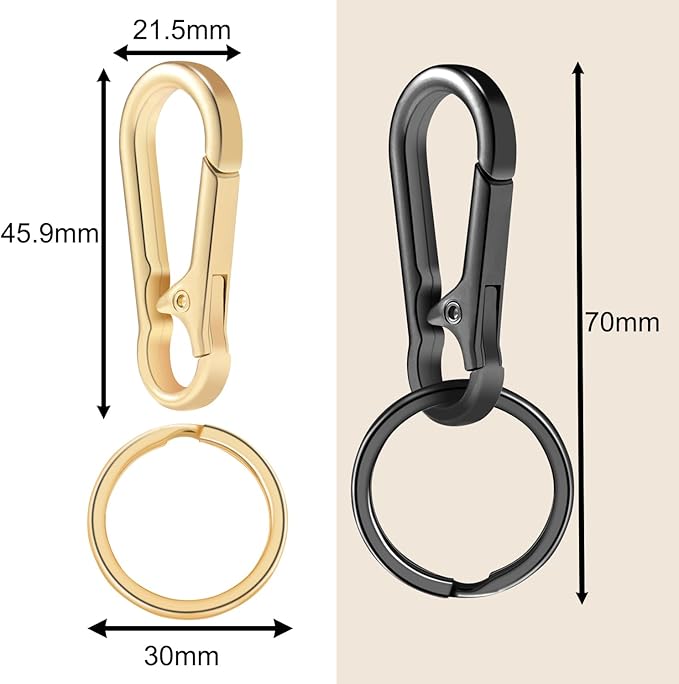 2pcs Metal Keychain Rings, Sturdy Key Chain Ring Carabiner Clip, Key Holder Organizer for Purse Charms Hook, Paracord Keychain Lanyard, Men and Women Home Car Keyrings (Black and Light Gold)