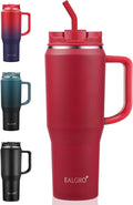 EALGRO 40 oz Tumbler with Handle, Insulated Tumblers with Lid and Straw, Large Metal Sports Water Bottle Jug, Thermal Stainless Steel Travel Coffee Mug Cup, Classic Red