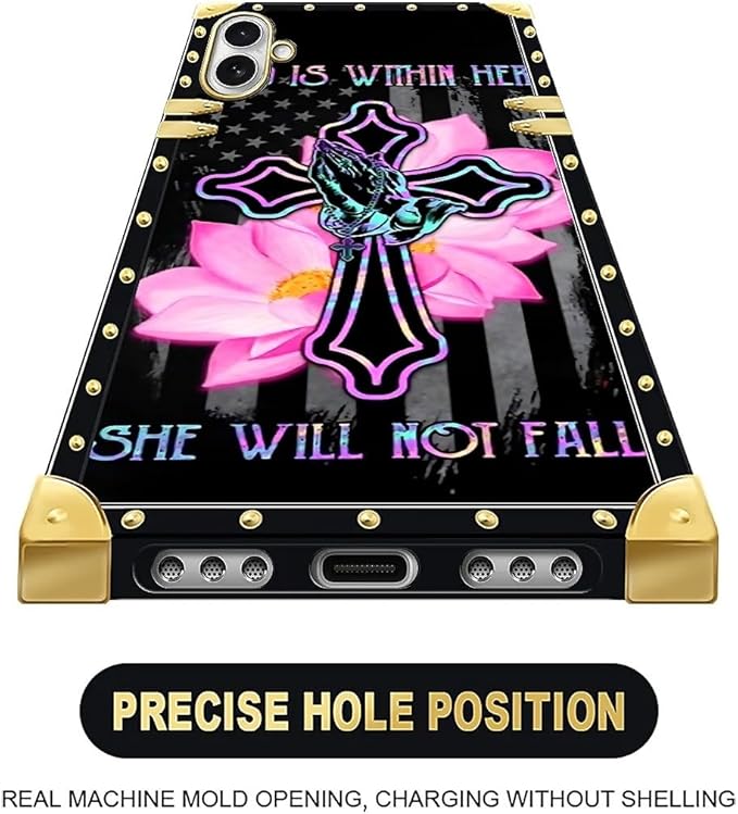 for iPhone 17 Case Luxury Golden Decoration for Girl Women Soft TPU Shockproof Protective Hard PC Back for iPhone 17 Crazy Pattern Praying Cross Hands