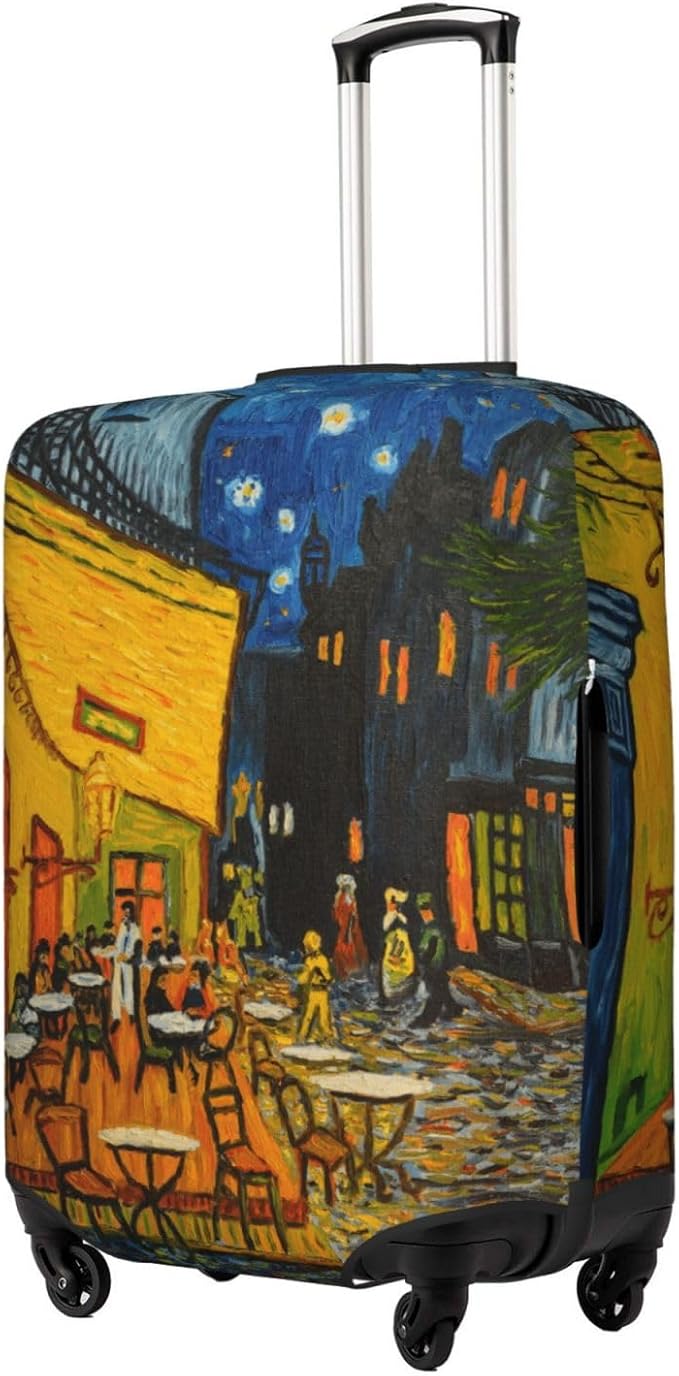 Van Gogh Cafe Terrace at Night Elastic Luggage Cover, Suitcase Protector For Travel (Fits 25-28 Inch Luggage)