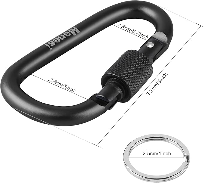10 Pack Aluminum D Ring Key Rings Clips Locking Carabiner for Camping Fishing and Outdoor Use，Clips with Screw Gate Multicolored