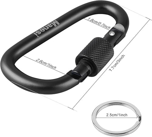 10 Pack Aluminum D Ring Key Rings Clips Locking Carabiner for Camping Fishing and Outdoor Use，Clips with Screw Gate Multicolored